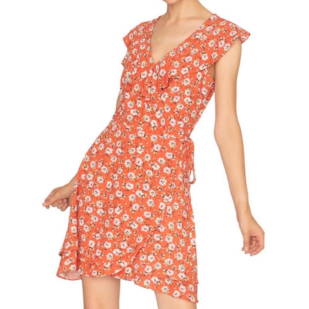 Floral orange wrap dress